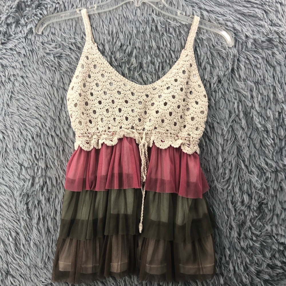 Rebellion Halter Top Womens XL Crotchet Layered Adjustable Strap Shirt
